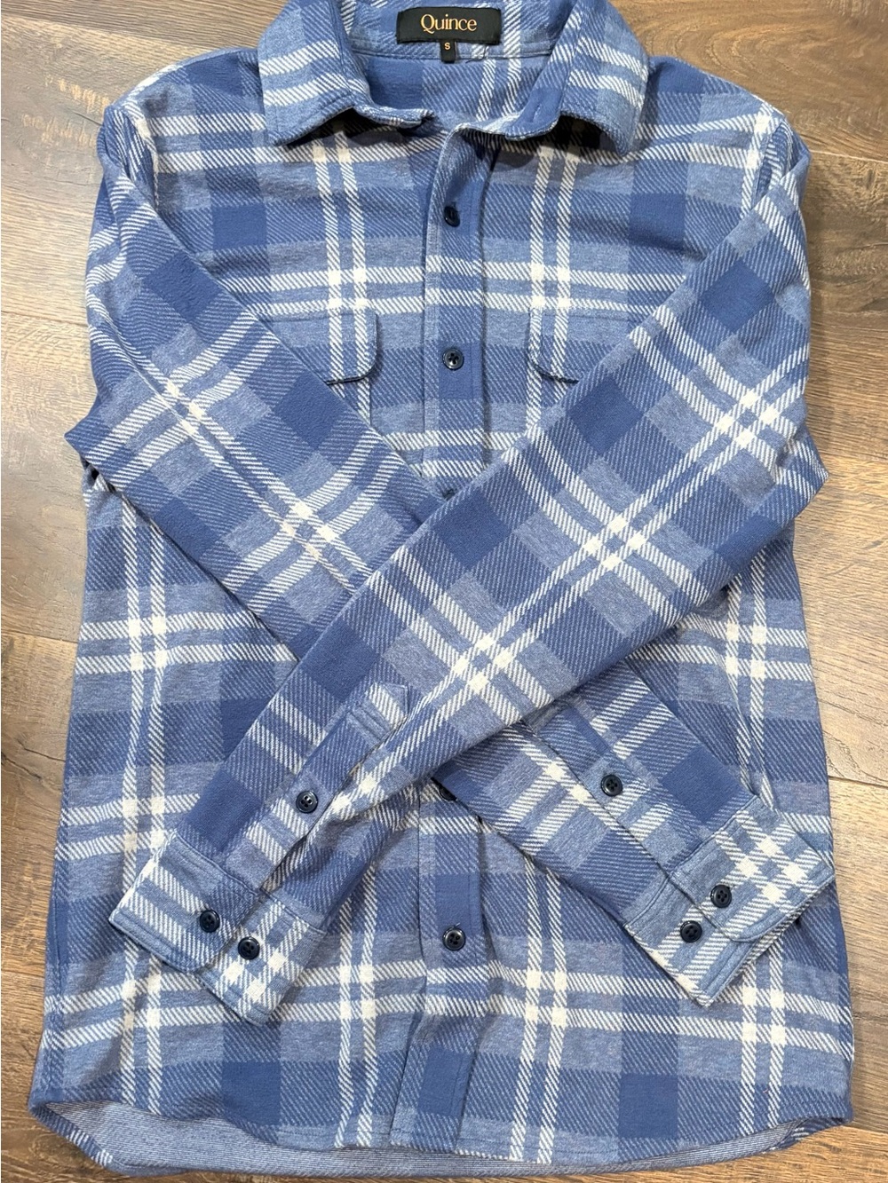 Quince Blue and White Plaid Button-Down Shirt